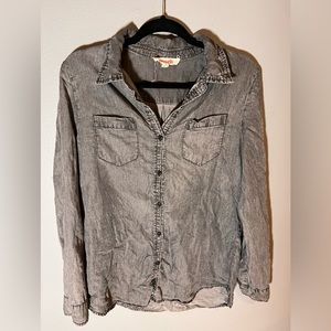Masik Distressed Gray Button Down Shirt Sz M